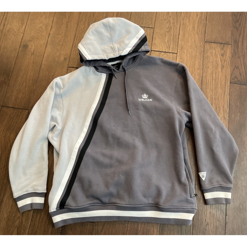 Vintage Grey Striped Sean John Embroidered Oversized Hoodie Size XL Mens